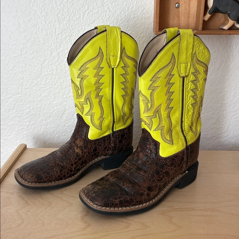 Old West Neon & Brown Leather Cowboy Boots